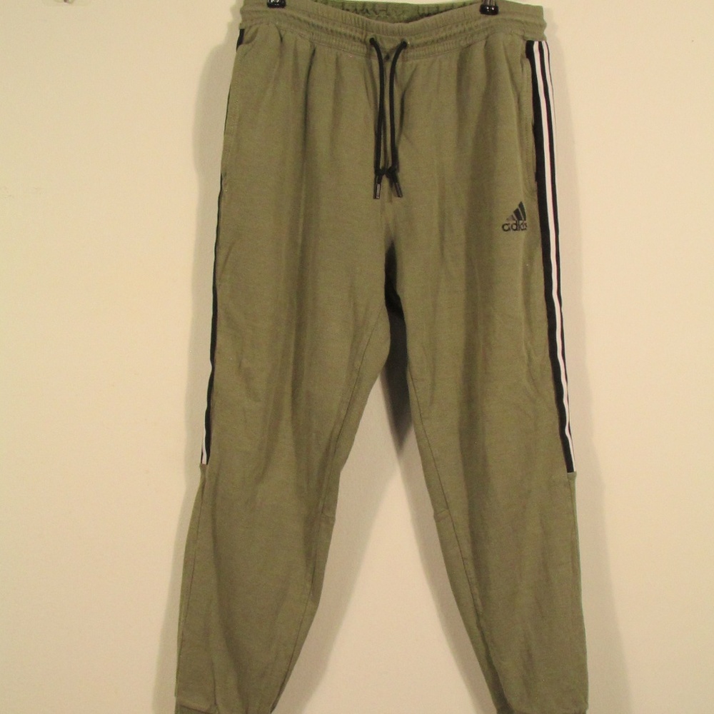 adidas Olive Green Lightweight Pants with Side Stripes